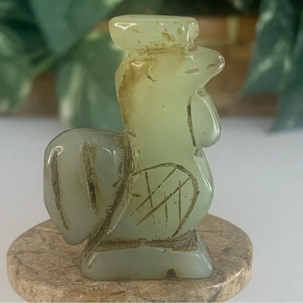 Vintage Chinese Zodiac Jade Rooster Pendant Bead Hand Carved Miniature Animal